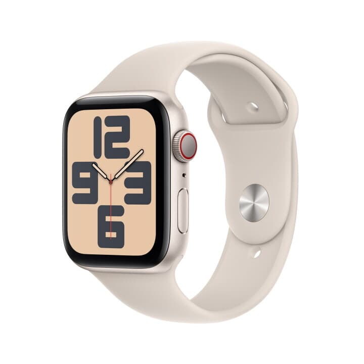 애플워치 SE GPS+Cellular 44mm 스타라이트 알루미늄 케이스, 스타라이트 스포츠밴드 - M/L (MRGX3KH/A)
