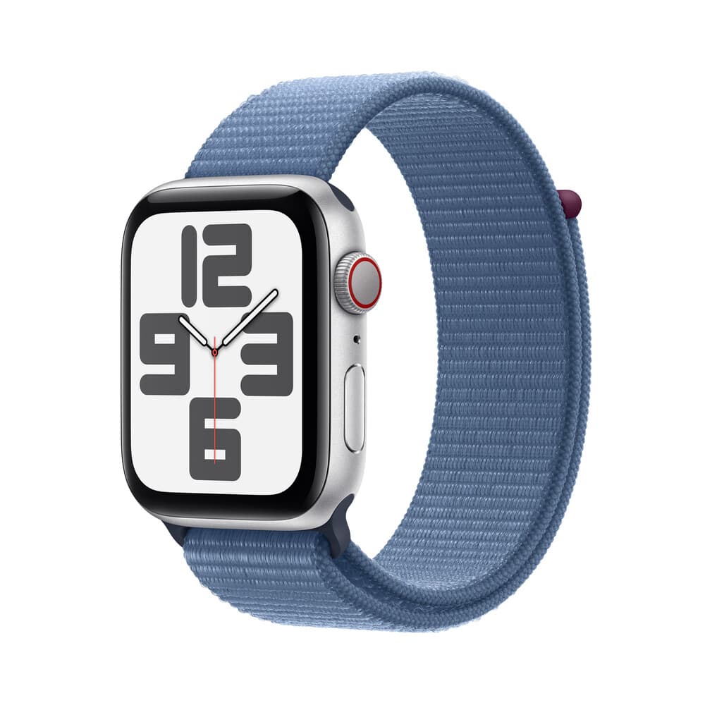 애플워치 SE GPS+Cellular 44mm 실버 알루미늄 케이스, 윈터블루 스포츠루프 (MRHM3KH/A)