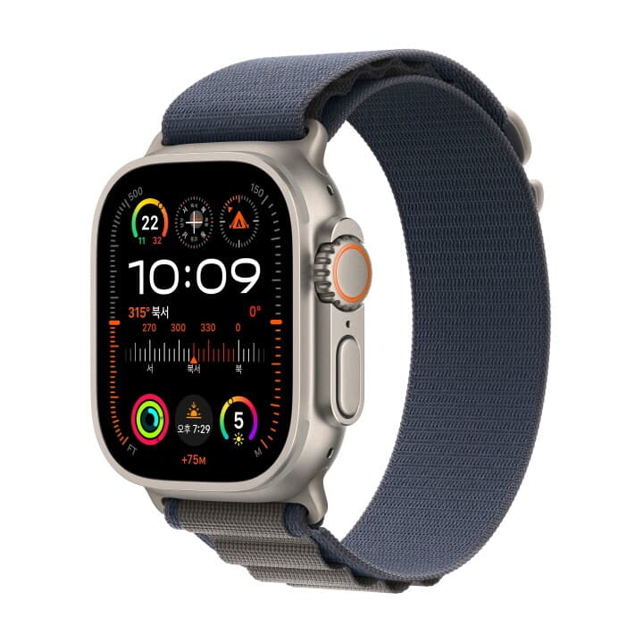 애플워치 울트라 2 GPS+Cellular 49mm 티타늄 케이스, 블루 알파인 루프 - M (MREP3KH/A)