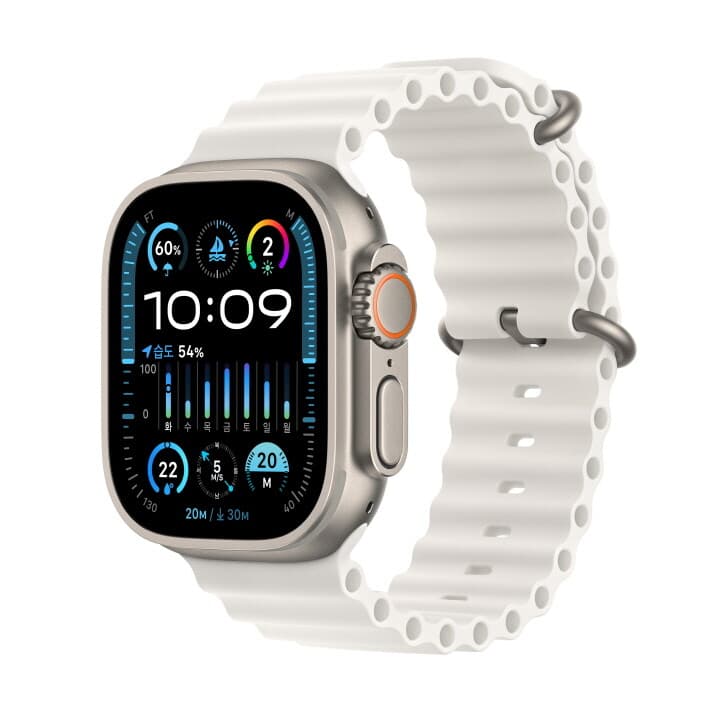 애플워치 울트라 2 GPS+Cellular 49mm 티타늄 케이스, 화이트 오션 밴드 (MREJ3KH/A)