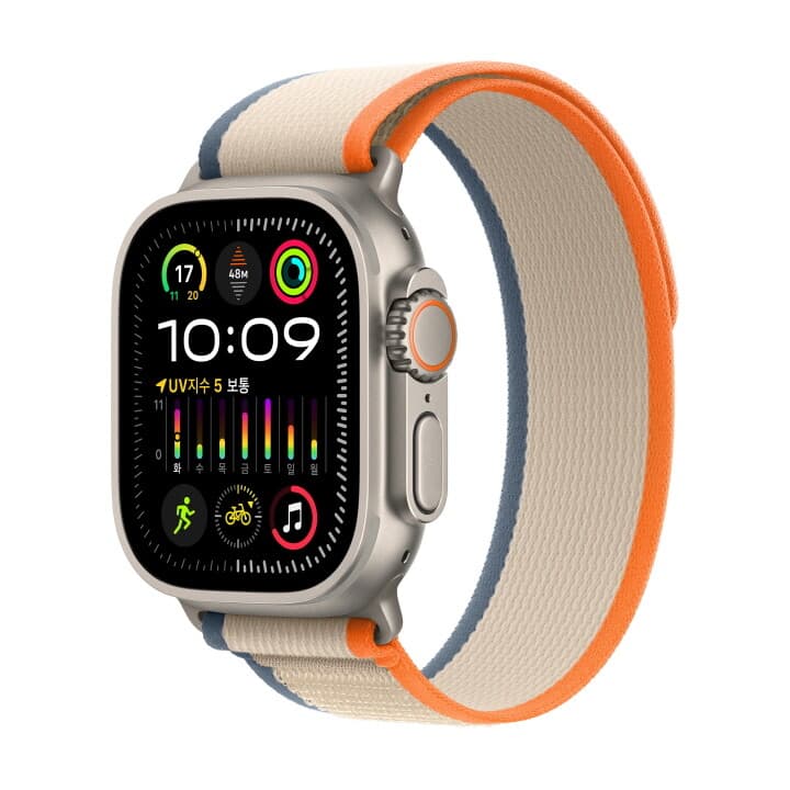 애플워치 울트라 2 GPS+Cellular 49mm 티타늄 케이스, 오렌지/베이지 트레일 루프 - S/M (MRF13KH/A)