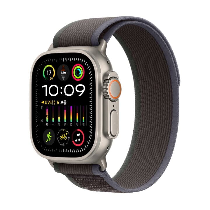 애플워치 울트라 2 GPS+Cellular 49mm 티타늄 케이스, 블루/블랙 트레일 루프 - S/M (MRF53KH/A)