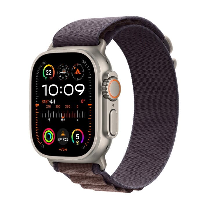 애플워치 울트라 2 GPS+Cellular 49mm 티타늄 케이스, 인디고 알파인 루프 - S (MRER3KH/A)