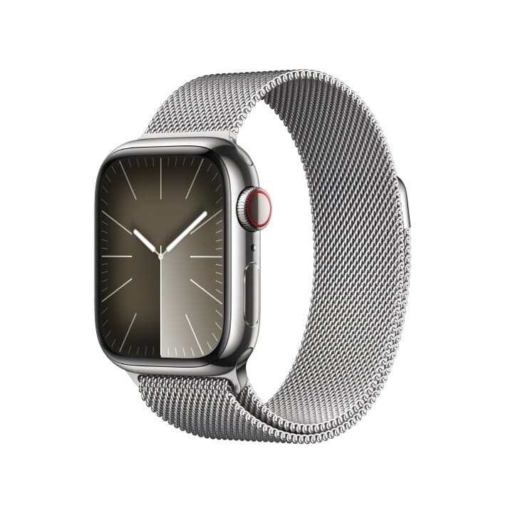 애플워치 9 GPS+Cellular 41mm 실버 스테인리스 스틸 케이스, 실버 밀레니즈 루프 (MRJ43KH/A)