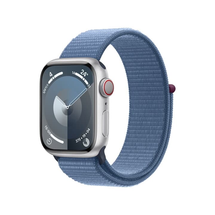 애플워치 9 GPS+Cellular 41mm 실버 알루미늄 케이스, 윈터 블루 스포츠 루프 (MRHX3KH/A)