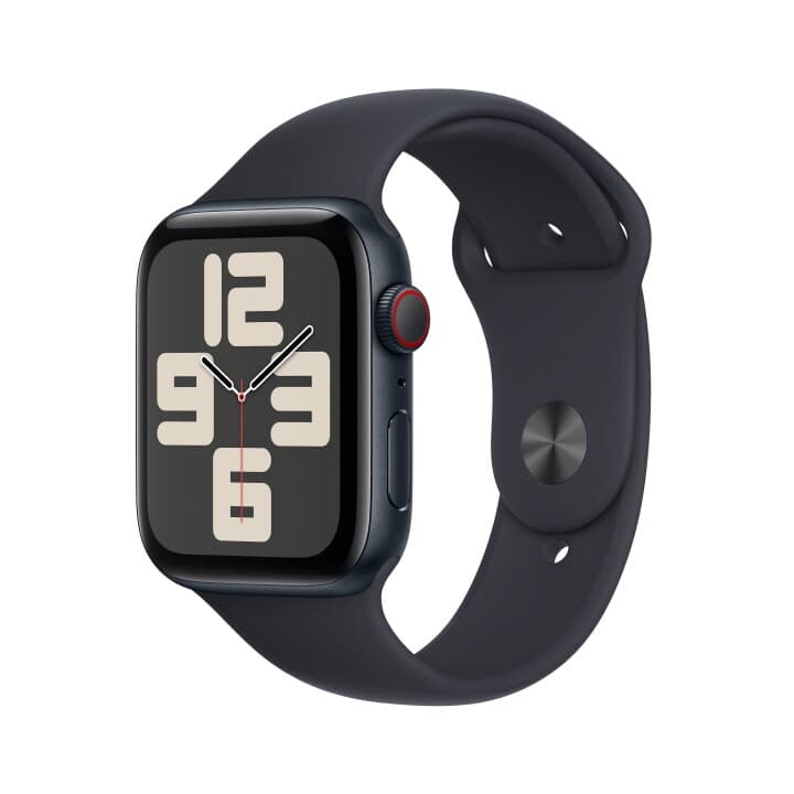 애플워치 SE GPS+Cellular 44mm 미드나이트 알루미늄 케이스, 미드나이트 스포츠 밴드 - S/M (MRH53KH/A)