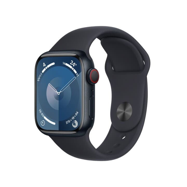 애플워치 9 GPS+Cellular 41mm 미드나이트 알루미늄 케이스, 미드나이트 스포츠 밴드 - M/L (MRHT3KH/A)