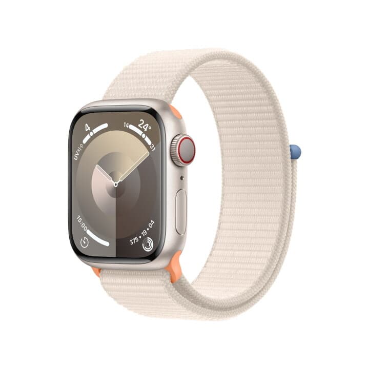 애플워치 9 GPS+Cellular 41mm 스타라이트 알루미늄 케이스, 스타라이트 스포츠 루프 (MRHQ3KH/A)