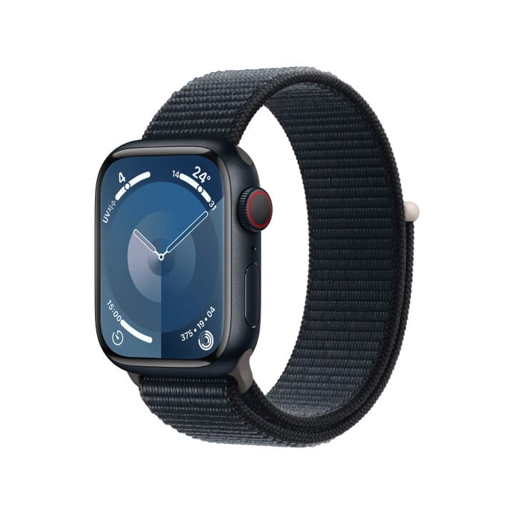 애플워치 9 GPS+Cellular 41mm 미드나이트 알루미늄 케이스, 미드나이트 스포츠 루프 (MRHU3KH/A)