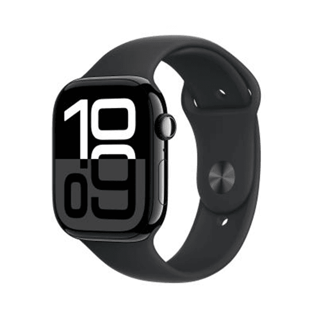 애플워치 10 셀룰러 46mm 제트 블랙 알루미늄 케이스, 블랙 스포츠 밴드 - S/M (MWY33KH/A)