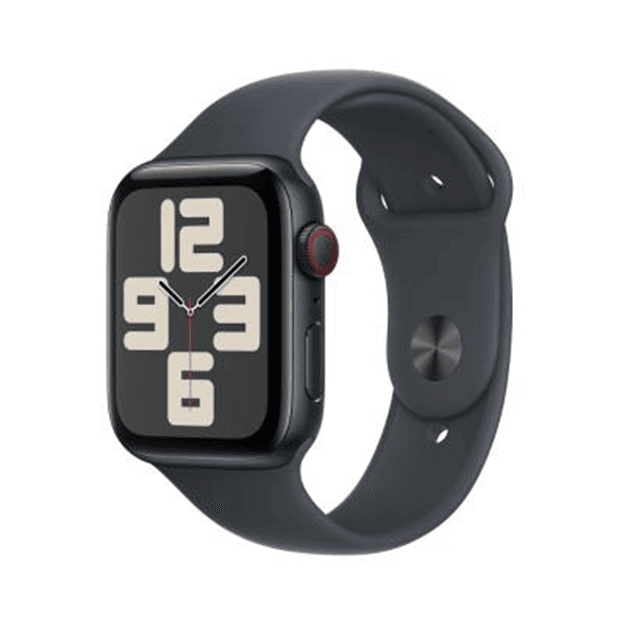 애플워치 SE 2024년형 셀룰러 44mm 미드나이트 알루미늄, 미드나이트 스포츠 밴드 - S/M (MXGL3KH/A)