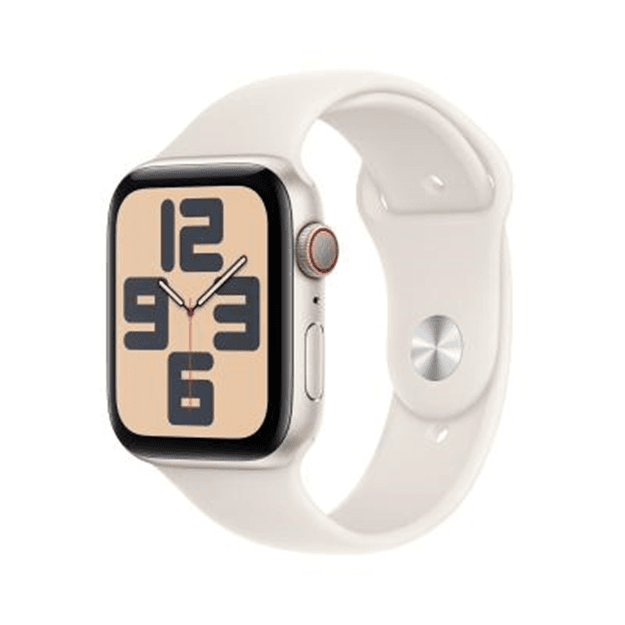 애플워치 SE 2024년형 셀룰러 44mm 스타라이트 알루미늄, 스타라이트 스포츠 밴드 - S/M (MXGT3KH/A)