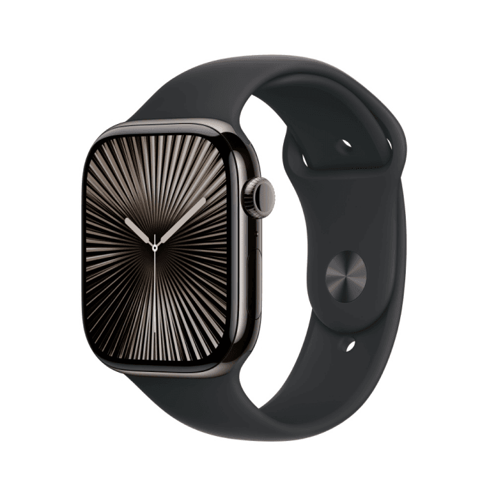 애플워치 10 셀룰러 46mm 슬레이트 티타늄 케이스, 블랙 스포츠 밴드 S/M (MWYD3KH/A)