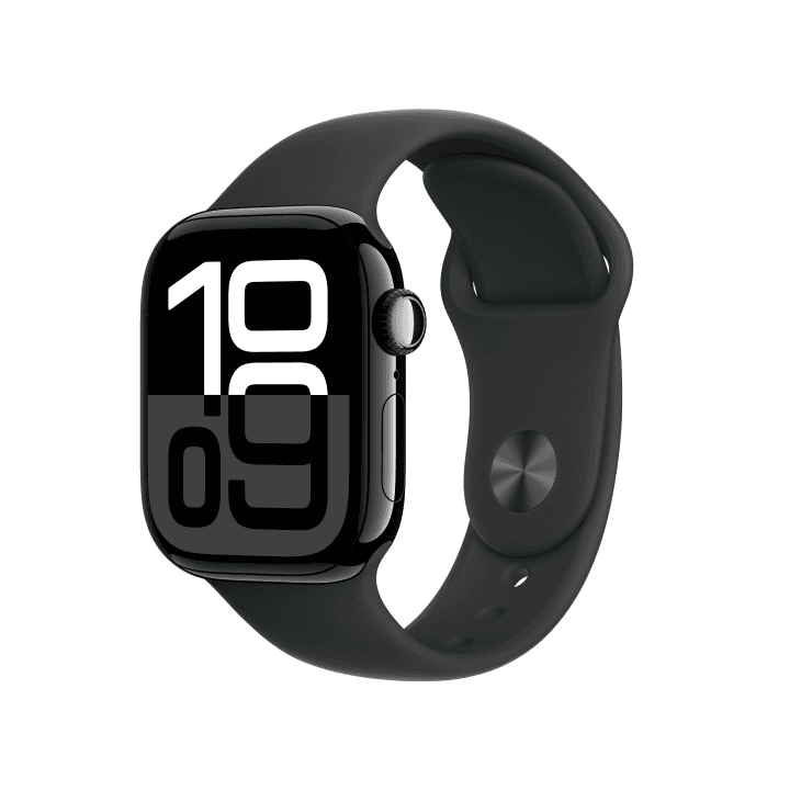 애플워치 10 셀룰러 42mm 제트 블랙 알루미늄 케이스, 블랙 스포츠 밴드 - S/M (MWX63KH/A)