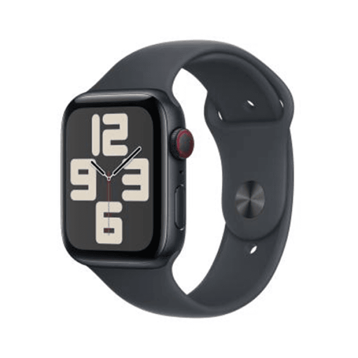 애플워치 SE 2024년형 셀룰러 44mm 미드나이트 알루미늄, 미드나이트 스포츠 밴드 - M/L (MXGM3KH/A)