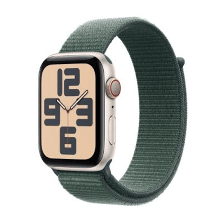 애플워치 SE 2024년형 셀룰러 44mm 스타라이트 알루미늄, 레이크 그린 스포츠 루프 (MXGV3KH/A)