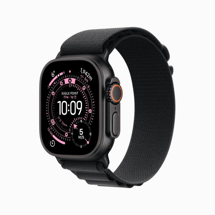애플워치 울트라 3 49mm 블랙 티타늄, 블랙 알파인 루프 (S) (MF0Q4KH/A)
