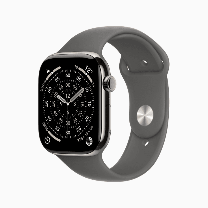 애플워치 11 셀룰러 46mm 내추럴 티타늄, 스톤 그레이 스포츠 밴드 (S/M) (MFCW4KH/A)