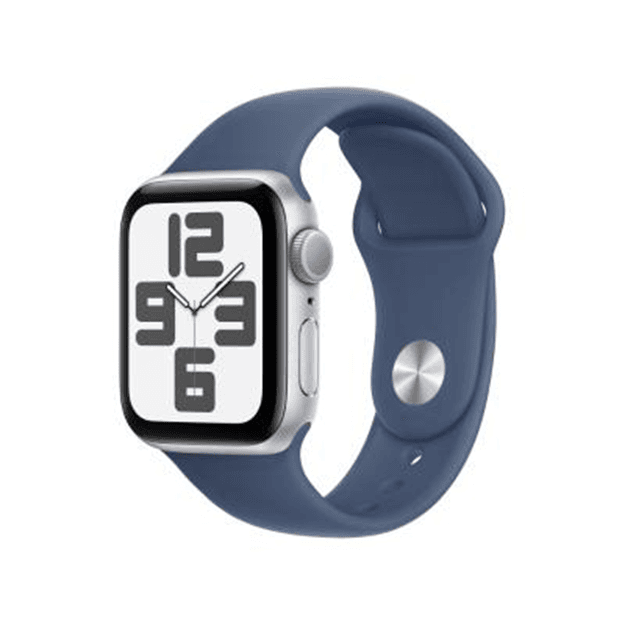 애플워치 SE 2024년형 GPS 40mm 실버 알루미늄 케이스, 데님 스포츠 밴드 - M/L (MXED3KH/A)