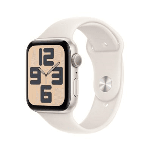 애플워치 SE 2024년형 GPS 44mm 스타라이트 알루미늄 케이스, 스타라이트 스포츠 밴드 - S/M (MXEU3KH/A)