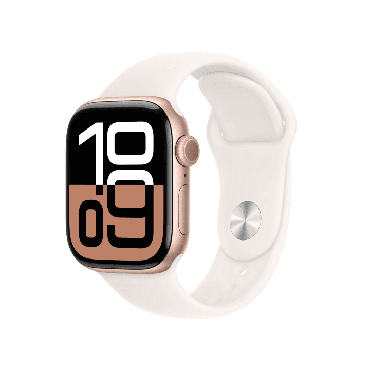 애플워치 10 셀룰러 42mm 로즈 골드 알루미늄 케이스, 라이트 블러시 스포츠 밴드 - S/M (MWX93KH/A)