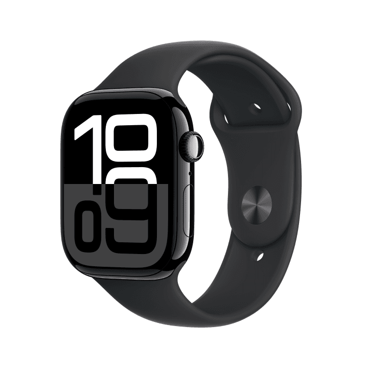 애플워치 10 셀룰러 46mm 제트 블랙 알루미늄 케이스, 블랙 스포츠 밴드 - M/L (MWY43KH/A)