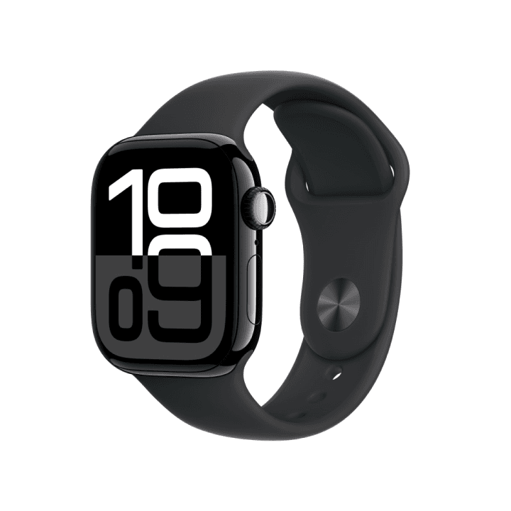 애플워치 10 GPS 46mm 제트 블랙 알루미늄 케이스, 블랙 스포츠 밴드 - M/L (MWWQ3KH/A)