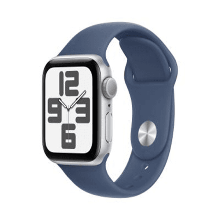 애플워치 SE 2024년형 GPS 40mm 실버 알루미늄 케이스, 데님 스포츠 밴드 - S/M (MXEC3KH/A)