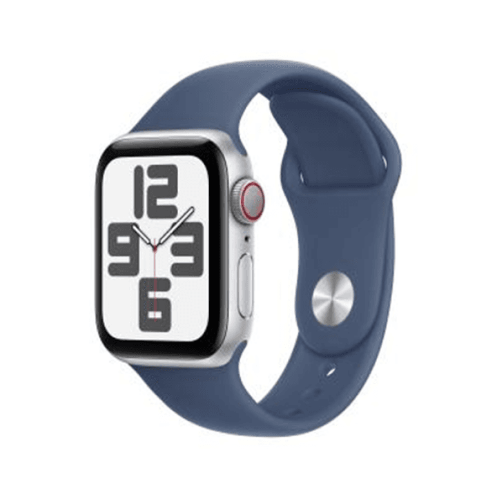 애플워치 SE 2024년형 셀룰러 40mm 스타라이트 알루미늄, 데님 스포츠 밴드- S/M (MXGF3KH/A)