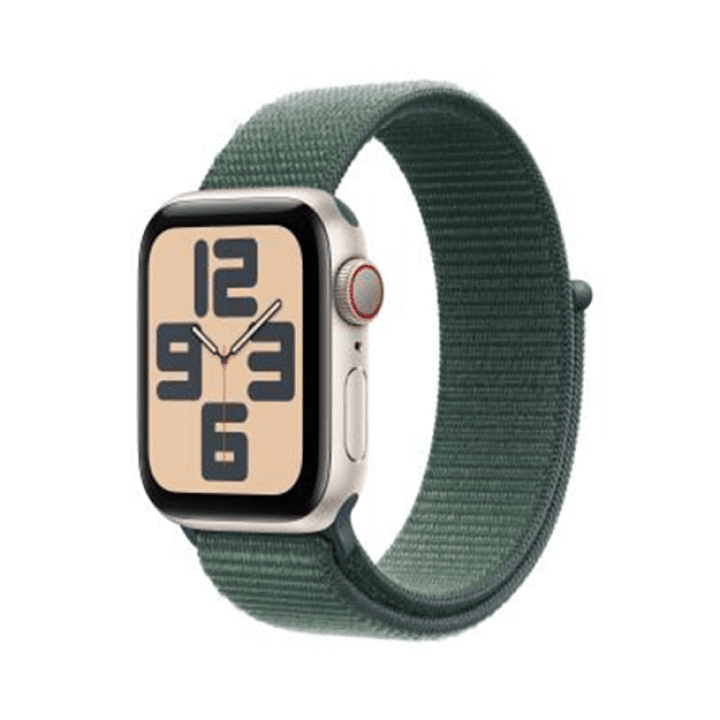 애플워치 SE 2024년형 셀룰러 40mm 스타라이트 알루미늄, 레이크 그린 스포츠 루프 (MXGH3KH/A)