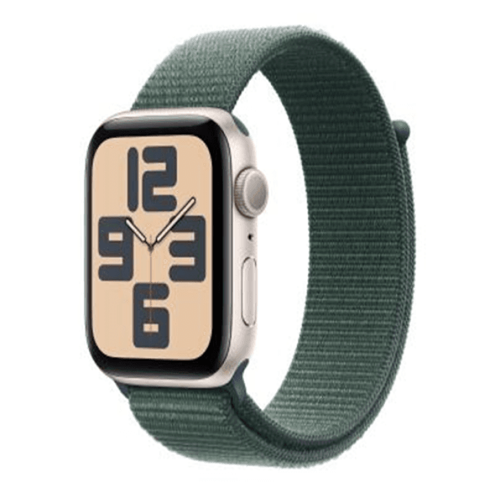 애플워치 SE 2024년형 GPS 44mm 스타라이트 알루미늄, 레이크 그린 스포츠 루프 (MXEW3KH/A)