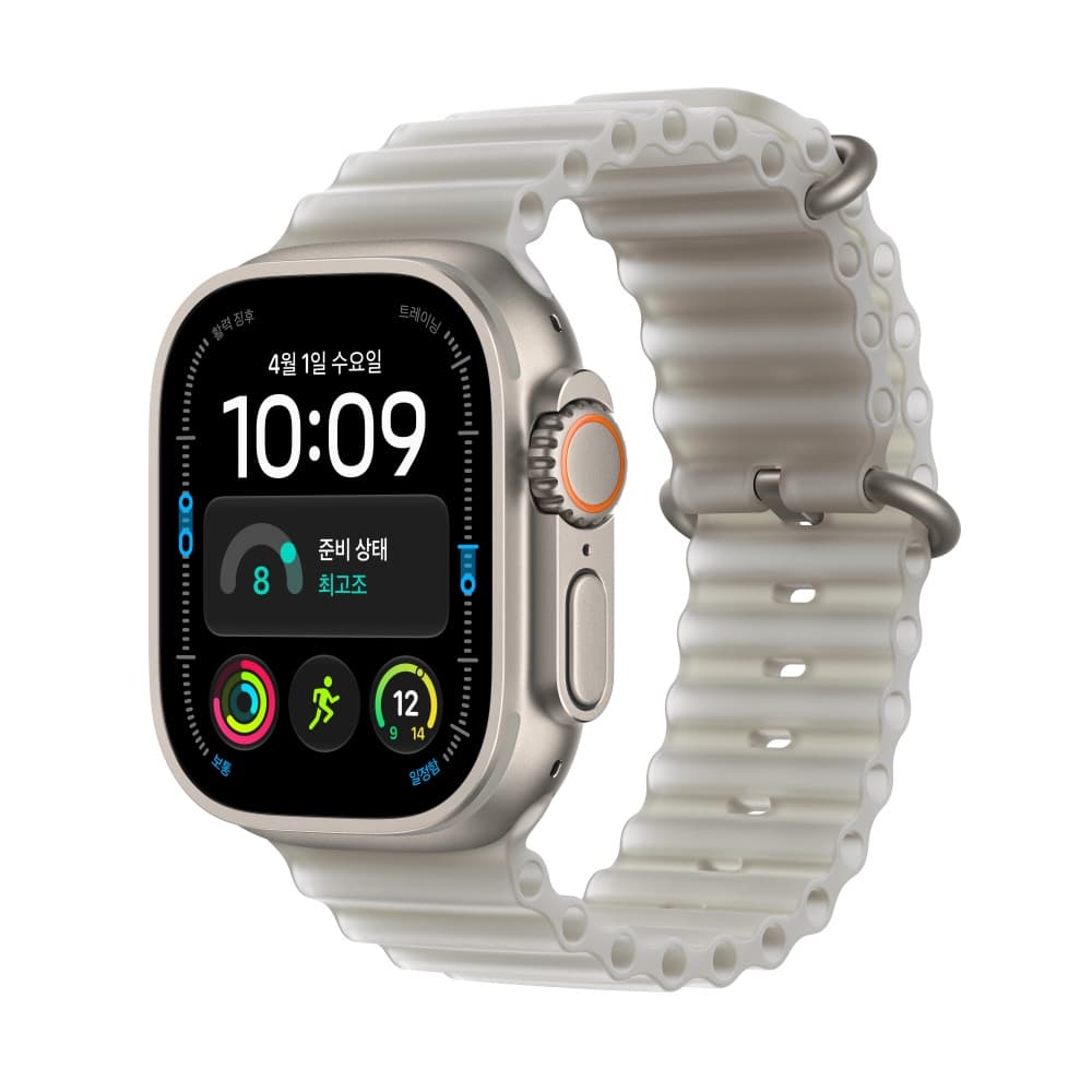 애플워치 울트라 4 2026년형 49mm 내추럴 티타늄, 트랜스루센트 그레이 오션밴드 (MJAD4KH/A)