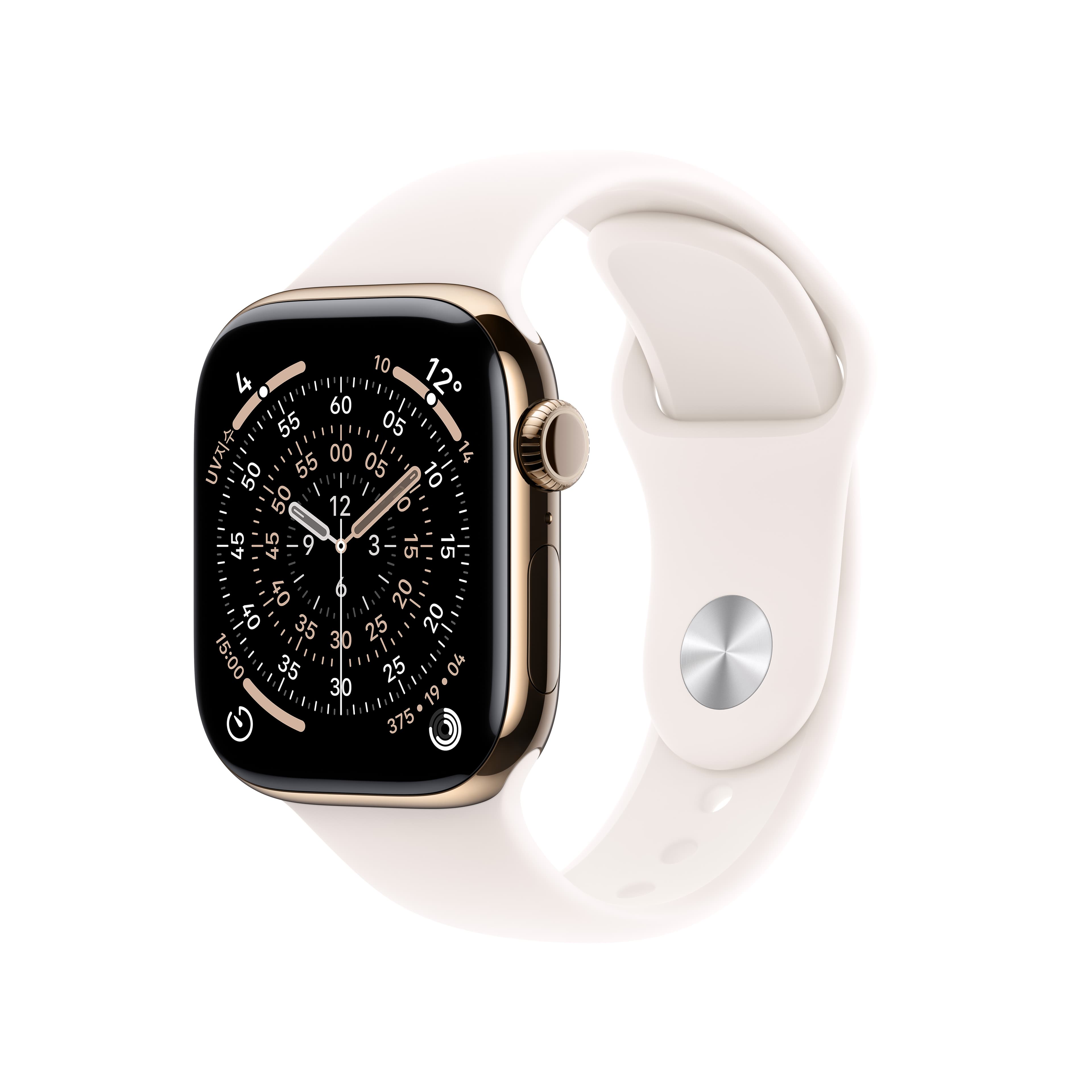애플워치 11 셀룰러 42mm 골드 티타늄, 라이트 블러시 스포츠 밴드 (M/L) (MF8X4KH/A)