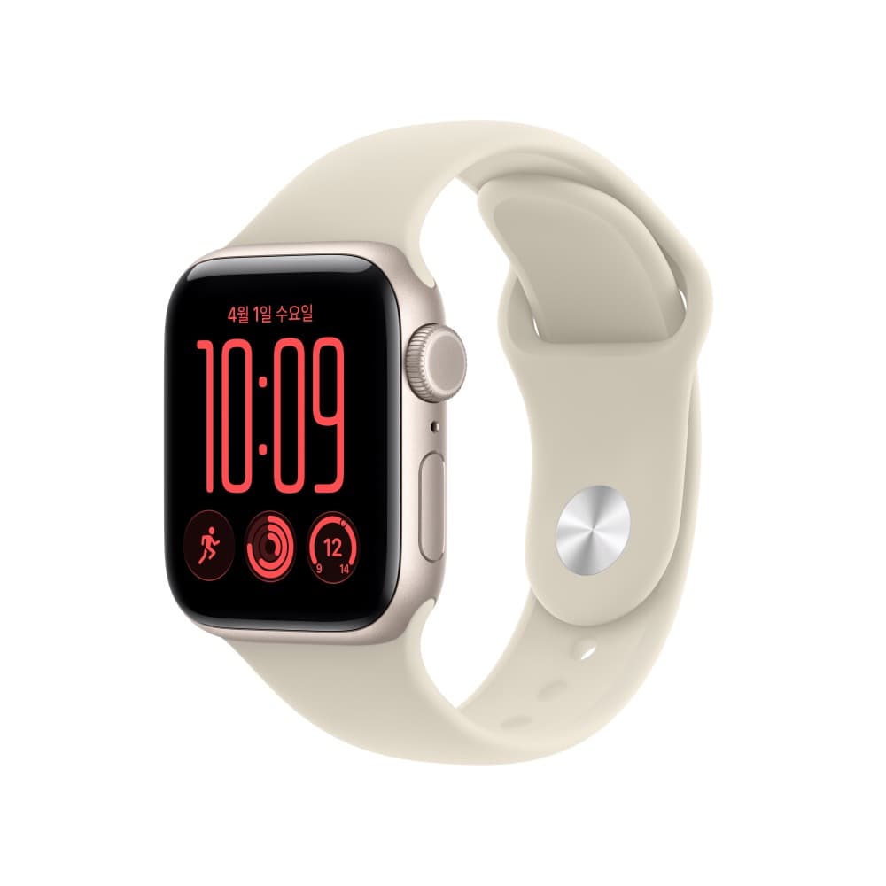 애플워치 SE 3 2026년형 셀룰러 40mm 스타라이트 알루미늄, 샌드 스포츠 밴드 (S/M) (MJLC4KH/A)