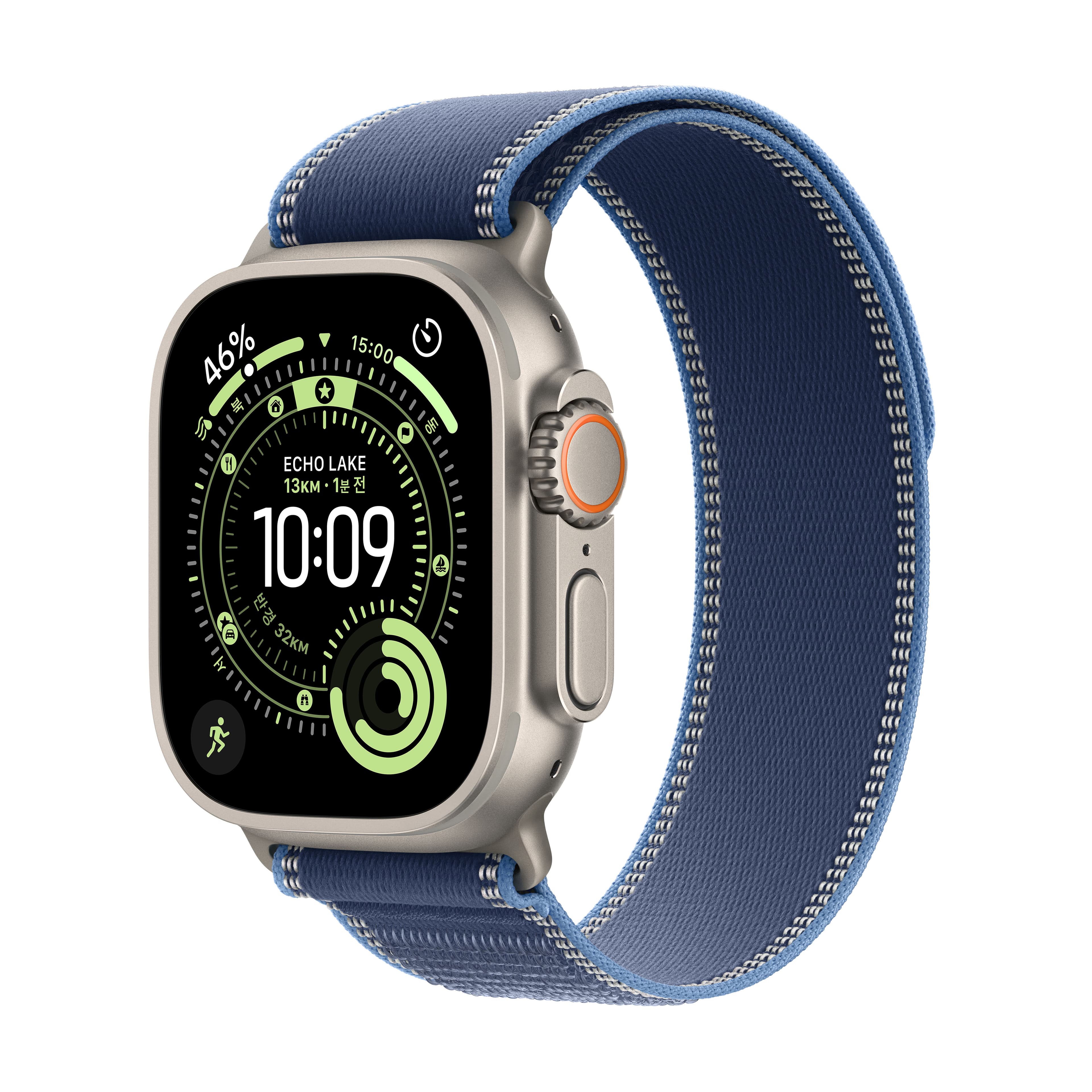 애플워치 울트라 3 49mm 내추럴 티타늄, 블루/브라이트 블루 트레일 루프 (S/M) (MEWR4KH/A)