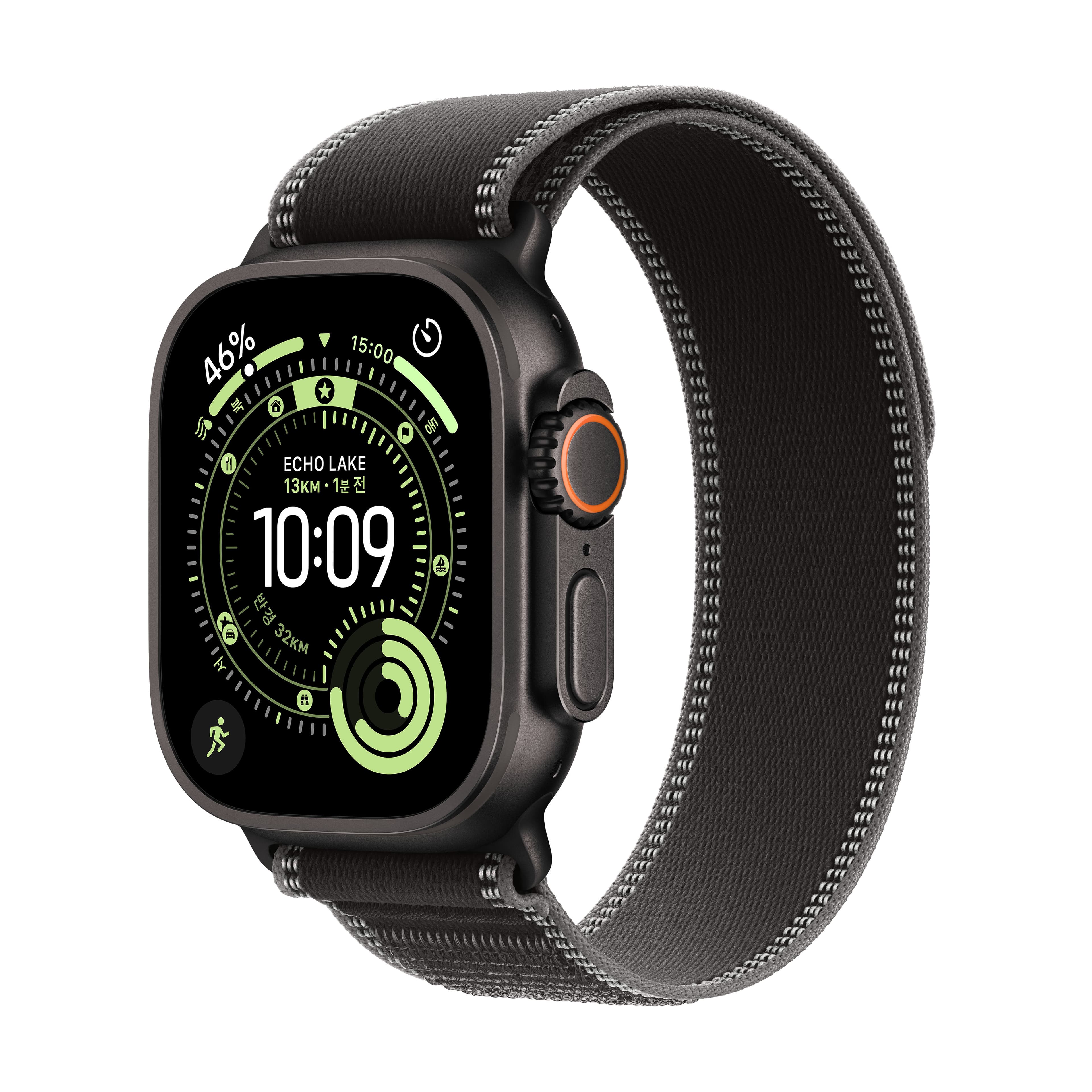 애플워치 울트라 3 49mm 블랙 티타늄, 블랙/차콜 트레일 루프 (M/L) (MF1H4KH/A)