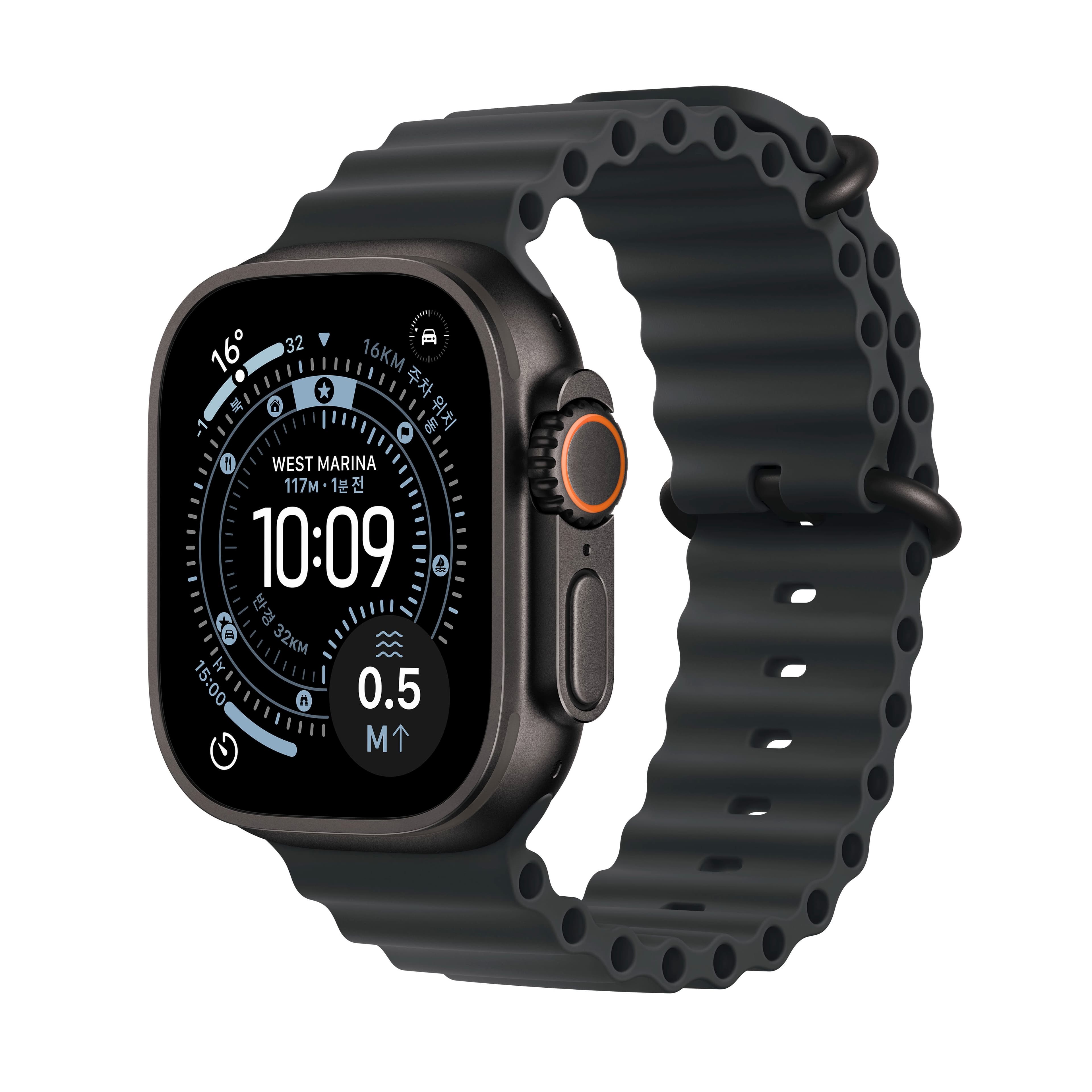 애플워치 울트라 3 49mm 블랙 티타늄, 블랙 오션 밴드 (MF0J4KH/A)