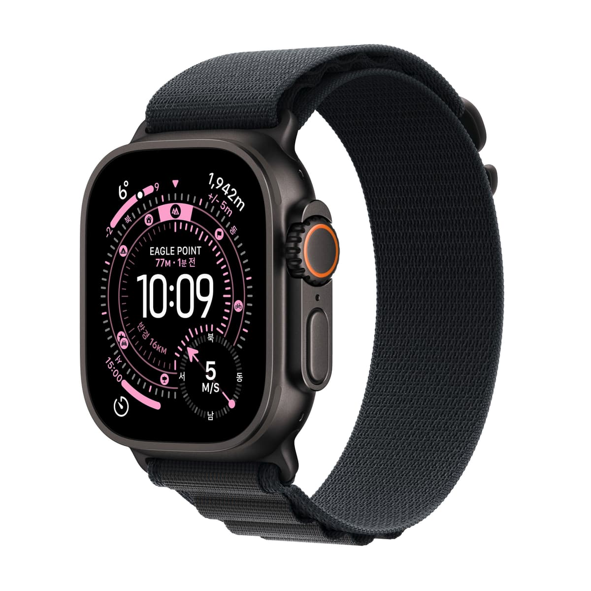 애플워치 울트라 3 49mm 블랙 티타늄, 블랙 알파인 루프 (M) (MF0V4KH/A)