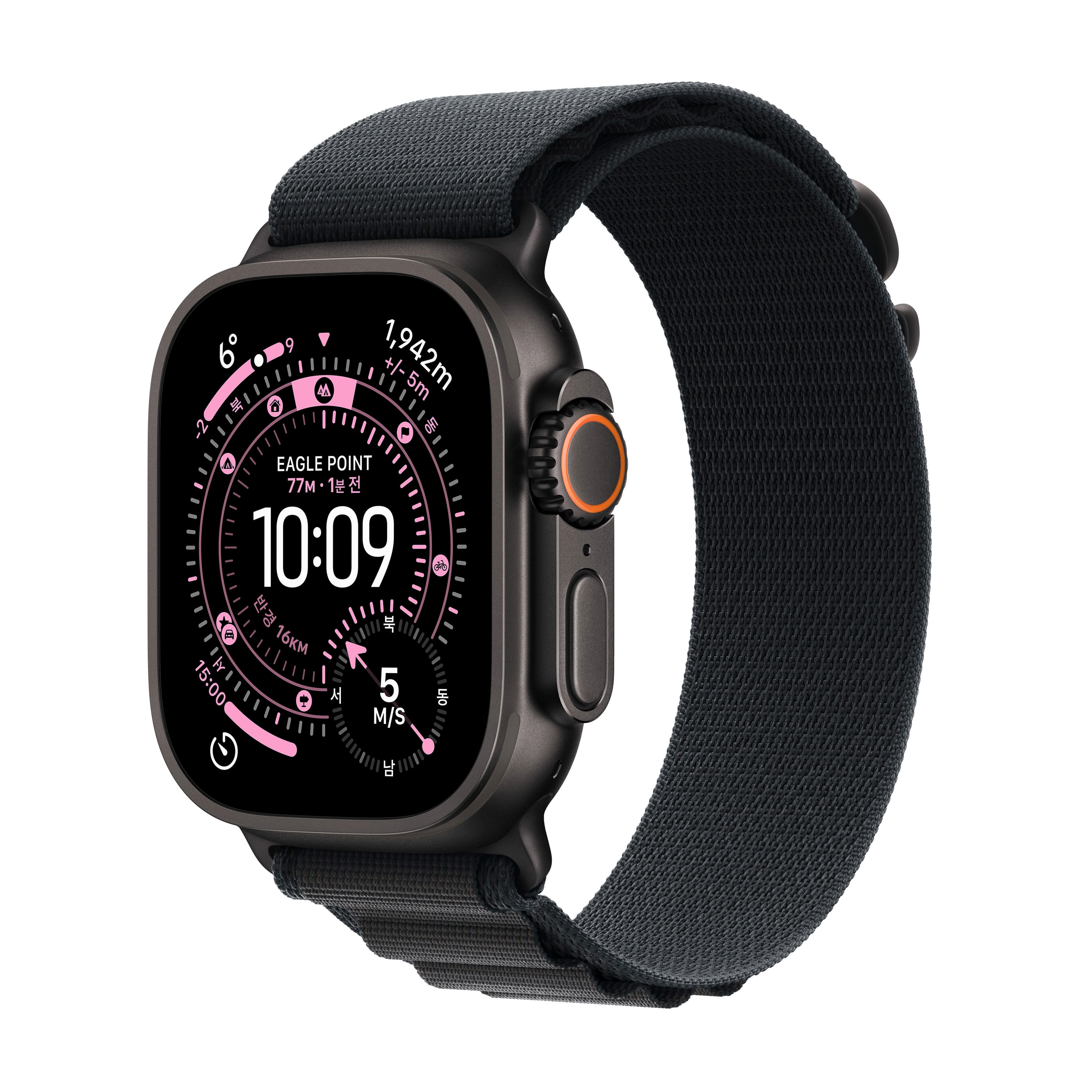 애플워치 울트라 3 49mm 블랙 티타늄, 블랙 알파인 루프 (M) (MF0V4KH/A)