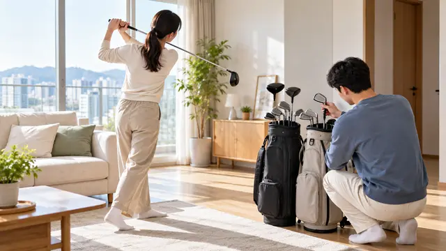 골프 초보 2인 라운딩, 스윙 자세 연습? 꾸다 골프풀세트 대여하기